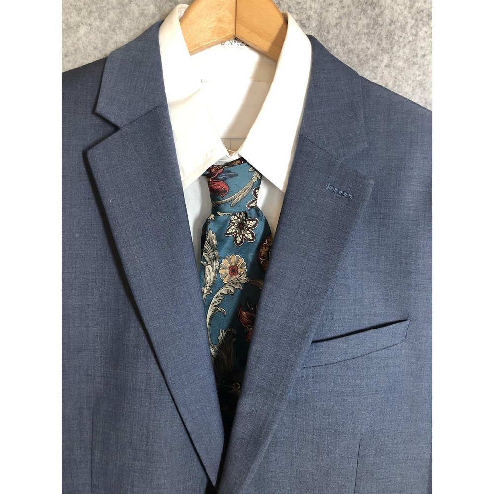 Express Blazer Mens 40L Blue Wool Slim Fit Suit Coat Jacket Career‎ Classic
